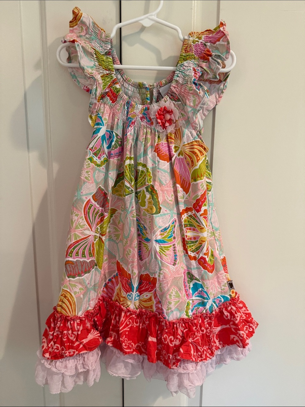 Pink Multi-Color Butterfly Ruffle Sundress for Girls